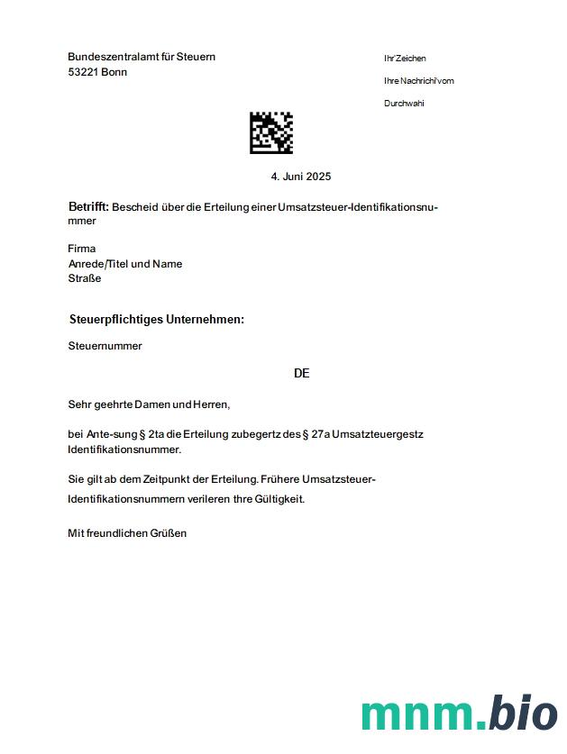 Niemcy Bundeszentralamt für Steuern VAT registration template scr